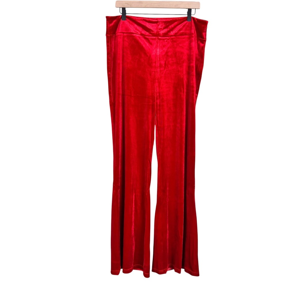 ModCloth Red Velvet Wide Leg Flared Pants High Waist Plus Size 1X Holiday Retro